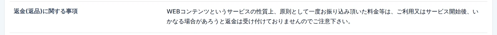 ウルフボート（WOLF BOAT）の特商法ページの「返金(返品)に関する事項」。ご利用又はサービス開始後、いかなる場合があろうと返金は受け付けておりません、と書かれている（2026年9月11日・私たちの記録）